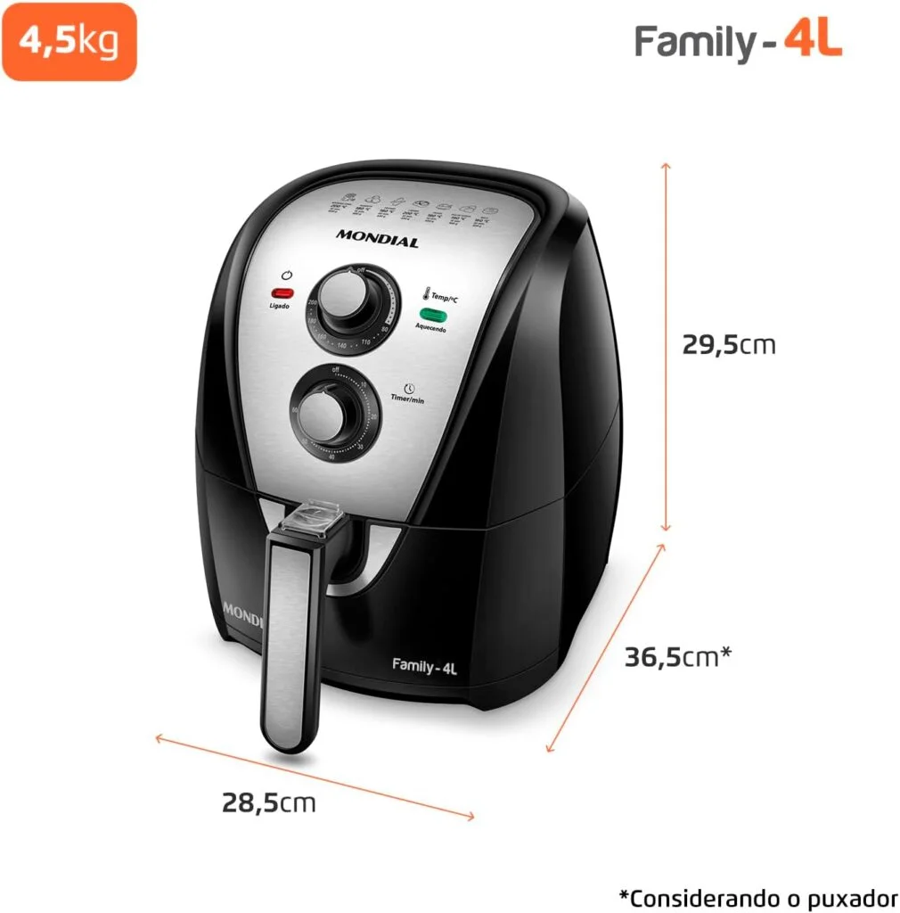 Fritadeira Sem Óleo Air Fryer 4L, Mondial, PretoInox, 1500W, 110V - AFN-40-BI (1)