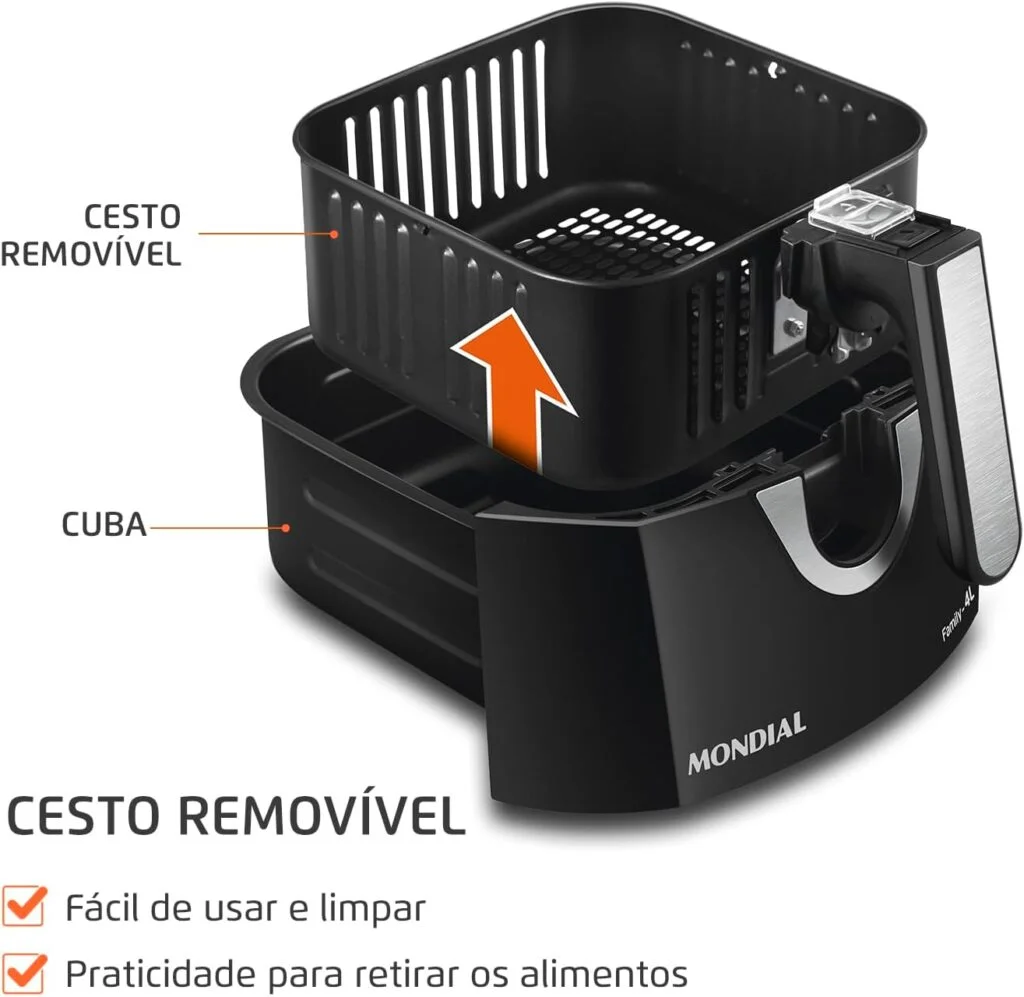 Fritadeira Sem Óleo Air Fryer 4L, Mondial, PretoInox, 1500W, 110V - AFN-40-BI (2)