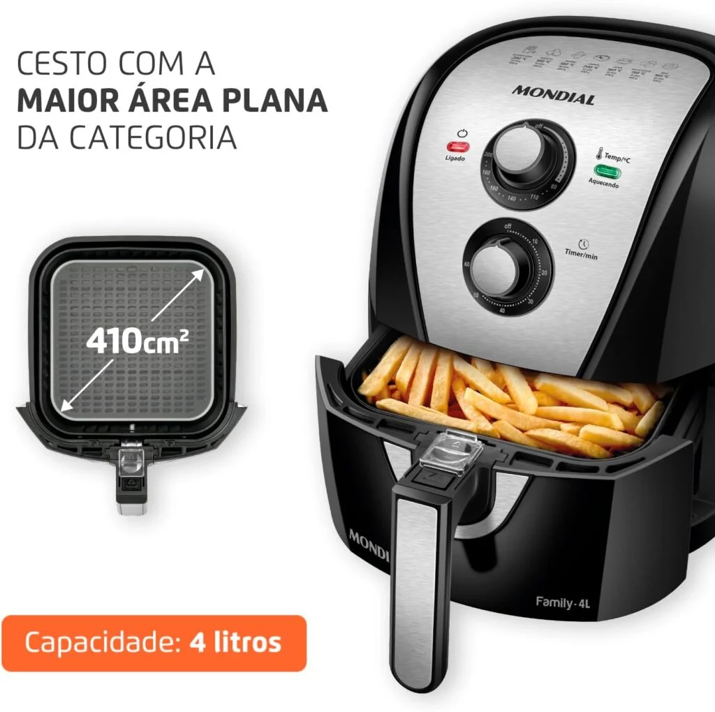 Fritadeira Sem Oleo Air Fryer 4L Mondial PretoInox 1500W 110V AFN 40 BI 4 1024x1020 - Air Fryer Mondial AFN-40-BI: Vantagens e Desvantagens