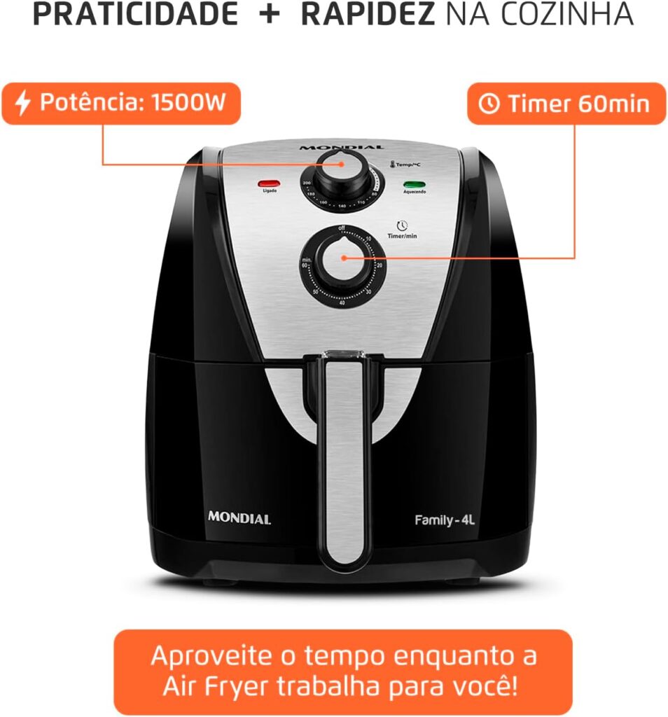 Fritadeira Sem Óleo Air Fryer 4L, Mondial, PretoInox, 1500W, 110V - AFN-40-BI (2)