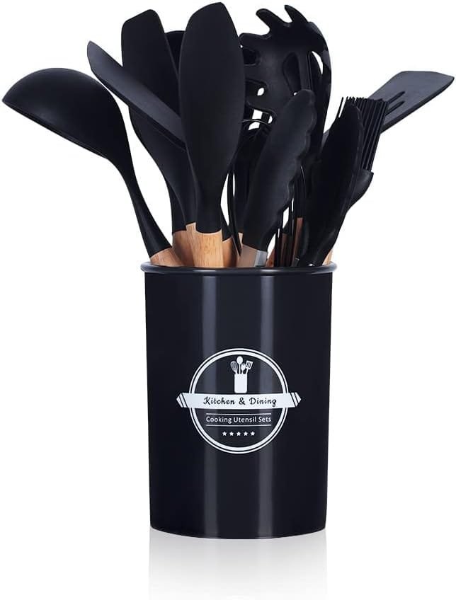 Jogo Utensílios De Cozinha Silicone Cabo De Madeira Mm House. Veja Isto! 1 Utensílios Para Cozinhar