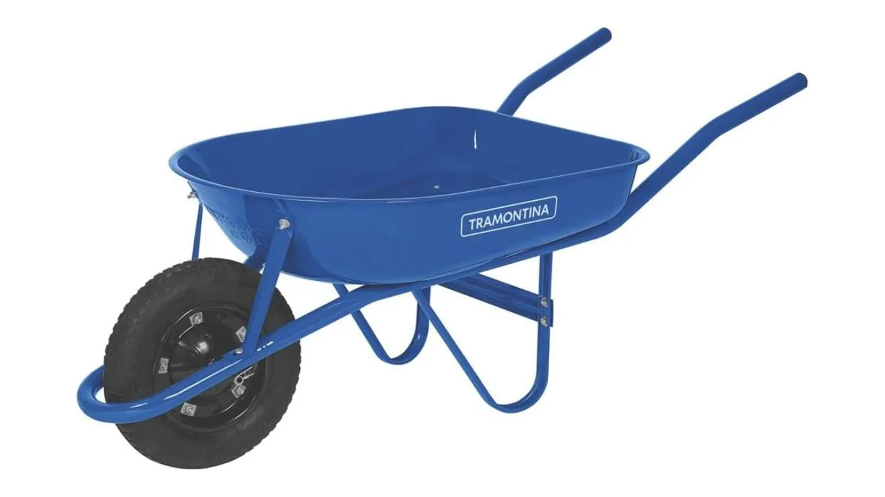 Carrinho De Mão Tramontina, Caçamba Metálica Rasa Redonda, 50 L, Braço Metálico