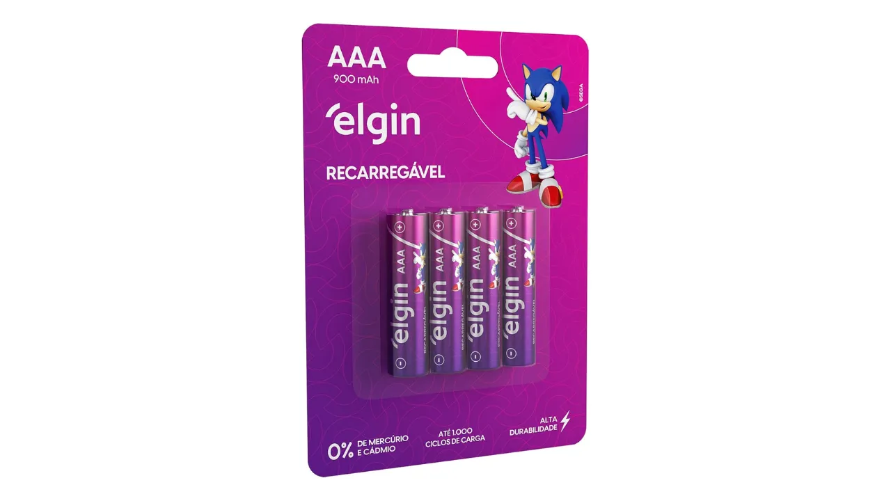 Pilha Recarregável Ni-Mh Aaa-900Mah Blister Com 4 Pilhas, Elgin, Baterias, 82169